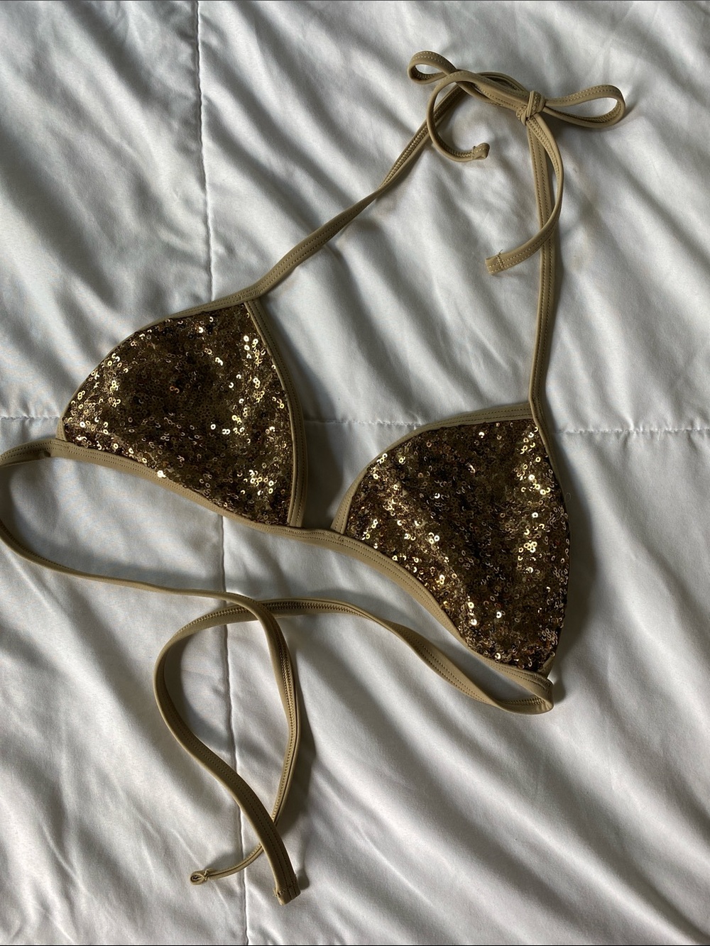 aerie Gold Sequin Triangle Bikini Top